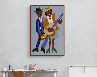 Blind Singer by William H. Johnson, Primitive Naive Folk style American Art Painting Archival Giclée Fine Art Print Home Decor