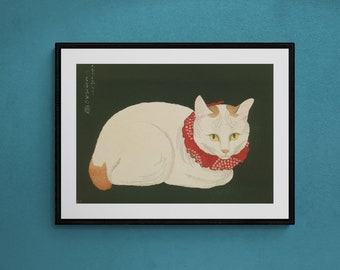 Takahashi Shotei White Cat Canvas Print – Japanese Ukiyo-e Wall Art