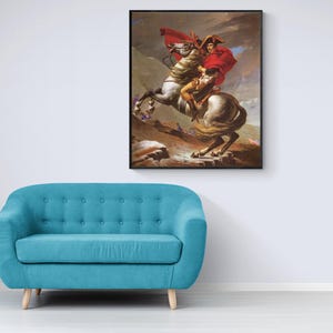 Napoleon crossing the Alps by Jacques-Louis David, Historical Archival Art Print, Famous People Protrait Canvas Wall Art
