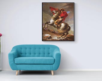 Napoleon korsar Alperna av Jacques-Louis David, historiskt arkivkonsttryck, porträtt av kända personer på canvas