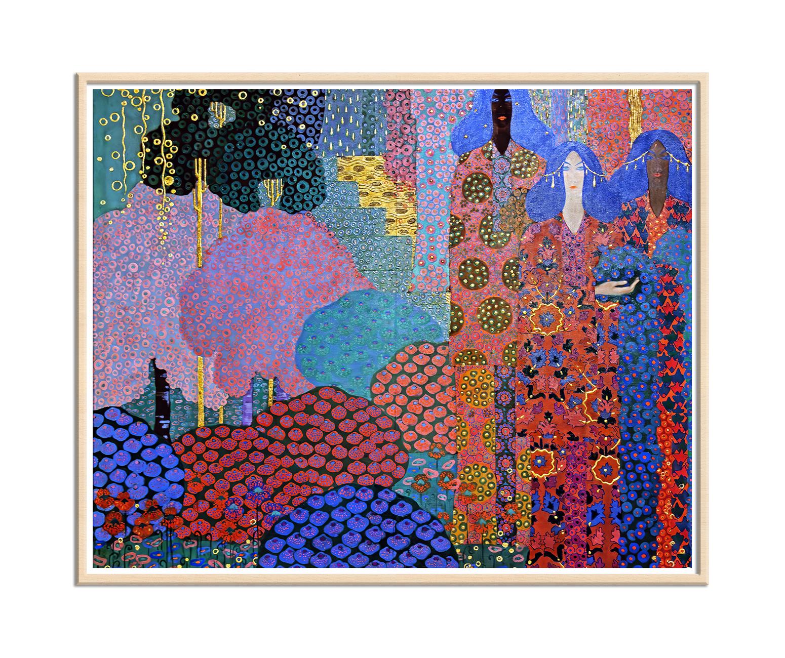 Princesses in the Garden, Colorful Glass Mosaic Style Painting