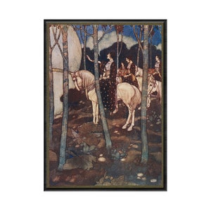 Stories from the Arabian nights drawing by Edmund Dulac, Fairy Tale Vintage Illustration Canvas Print, Arabian Style Wall Art, Fairy Tale