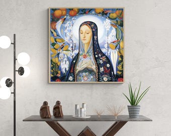 The Virgin By Joseph Stella, Precisionism, Futurism Painting,  Virgin Mary Religious Painting Canvas Print Wall Art Home Decor