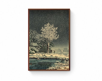 土屋光逸による日本の版画「京都円山 春の雪」、木版画、ジクレー
