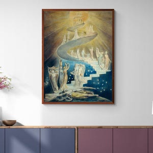 Jacob&#39;s Ladder by William Blake, llustration of the Bible Canvas Art Print Jacob&#39;s Dream, Ladder to Heaven, Goddess, Kingdom of Heaven