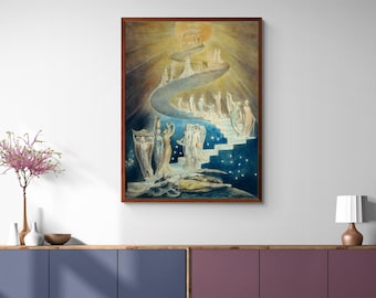 Canvasafdruk William Blake-Jacob-ladder, bijbelse kunst