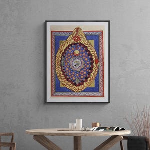 Símbolo del universo del códice Scivias, dibujo mitológico, lienzo impreso, arte de pared, decoración del hogar, póster de escena de naturaleza antigua del universo