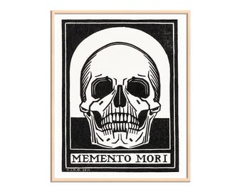 Memento Mori Skull Canvas Print, Julie de Graag Woodcut Art