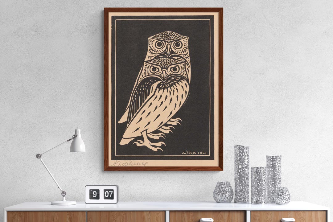 Two Owl Canwavs Wall Art Print, Vintage Owl Wall Art, Black and White ...