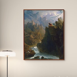 Il Bardo di John Martin, Stampa murale con paesaggio misterioso, Stampa su tela mitologica, Decorazione murale su tela di John Martin, Opera d'arte di John Martin