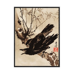 Antique Crow Painting Canvas Print, Crow Art Print, Crow And Moon, Nature Art Print, Animal Art Print, , Moon, Forest, Woodland, Night Art