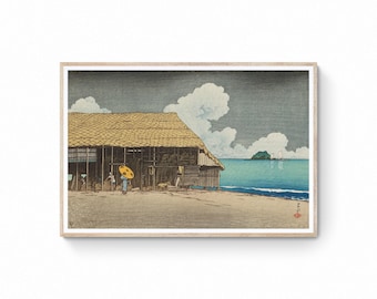 Kawase Hasui Seaside Cottage Canvas Print -Japanese Landscape Seascape Wall Art | Japanese Wall Art | Ukiyo-e Print