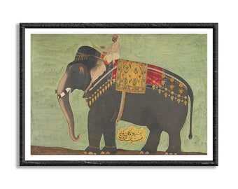 Lámina artística de elefante indio sobre lienzo, pintura antigua de elefante real, arte de la India, arte asiático vintage, arte mural de animales, arte mural étnico