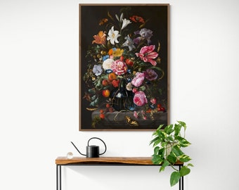 ヤン・ダヴィッツ・デ・ヘーム：ガラスの花瓶に花を挿した静物画（1650