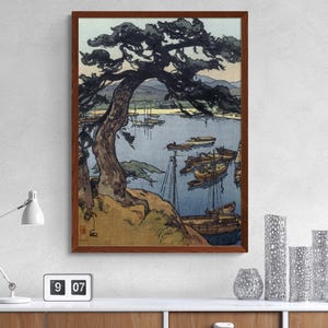 Little Harbour By Yoshida Hiroshi, Antique Japanese Landscape Shin-Hanga Woodcut Painting Canvas Wall Art Home Decor