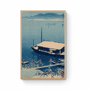Japanese Art Print -  Snow at Arakawa by Kawase Hasui, Japanese Wood Block Canvas Wall Art Print Giclee on Canvas, Snow Giclée art print