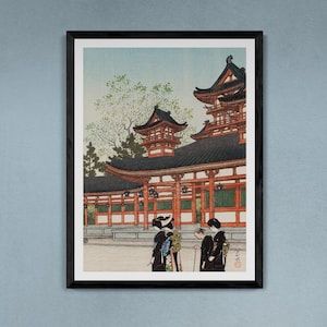 Kawase Hasui Reproduction Canvas Prints - Taikyoku Hall, Kyoto 1922, Japnese Art Print Canvas Wall Art, Ukiyo-e Canvas Print Wall Art