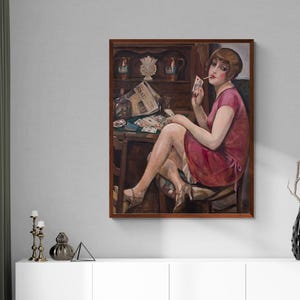 Solitário/Rainha de Copas (Lili) por Gerda Wegener, Pintura Art Déco Art Nouveau Smoking Lady Antique Canvas
