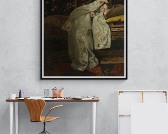 Girl in a White Kimono by George Hendrik Breitner Vintage Oriental Beauty Painting Canvas Posters, Cavas Prints Wall Art for Living Room