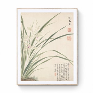 Vintage Chinese Painting Chinese Purple Wild Orchid Flower Painting Chinese Ink Painting Chinese Watercolor Painting Wall Art Canvas Print