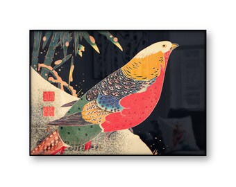 日本美術：伊藤若冲作「雪中金鶏図」（日本の鳥のプレミアムジクレー