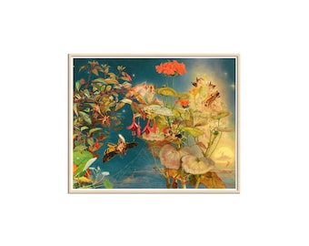 Midsummer Night’s Fairies, Fantasy Fairies Art Print, Flowers Fairies Flying Wall Art, Colorful Mystical Canvas Print Wall Art