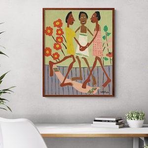 Ring Around the Rosey by William H. Johnson, Three Afican American Gils, American Folk Art, Primitive, Naive Canvas Art Print