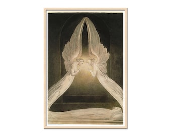 Christ in the Sepulchre, Guarded by Angels, Religious Painting, Faith Wall Art, William Blake Painting, Christ, Angles, Heaven Canvas Print