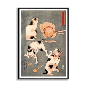 Kuniyoshi Art Print - Cats Different Poses Ukiyo-e Canvas Print Wall Art For Home Decor, Japanese Art, Cat Prints, Cat Poster, Ukiyo-e Cat