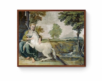 Maiden and Unicorn Canvas Print, Domenichino Renaissance Art