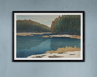 Kawase Hasui Art Print -Lingering Snow at Inokashira 1920, Japanese Ukiyo-e Canvas Wall Art | Japanese Wall Art | Ukiyo-e Print