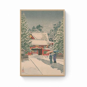 川瀬巴水作「芝増上寺の雪」日本美術版画、木版画、ジクレー、版画
