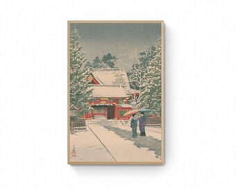 川瀬巴水作「芝増上寺の雪」日本美術版画、木版画、ジクレー、版画