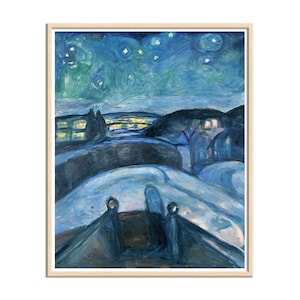 Starry Night by Edvard Munch, Expressionism Art Print, Clear Night Starry Sky, Blue Tone Art Print, Moody Night Canvas Print