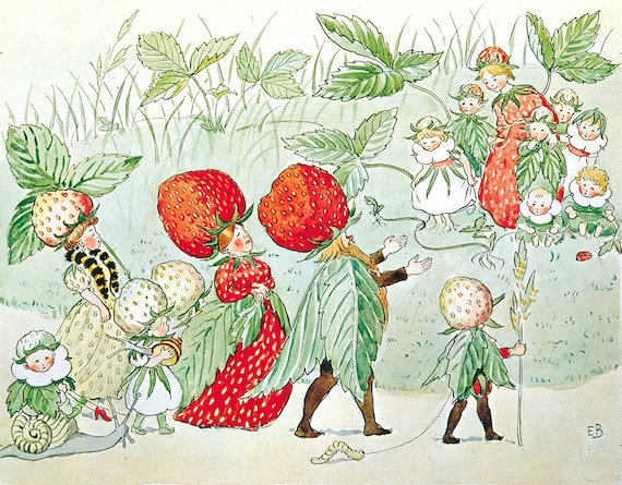 Nursery Canvas Wall Art - Strawberry Fairies Illustration by Elsa
