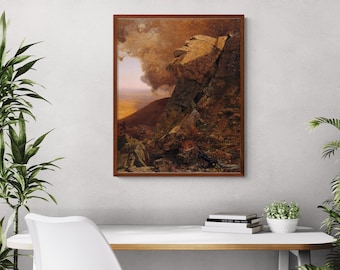 Mountainscape Vintage Painting, Vintage Wall Art, Cliff, Rustic Wall Decor, Mountain Wall Art Giclée Fine Art Print Home Decor