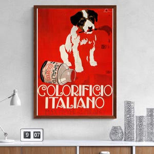 Cartel publicitario de pintura Art Déco antigua, anuncio de perro y pintura, impresión artística Giclée de archivo, decoración del hogar