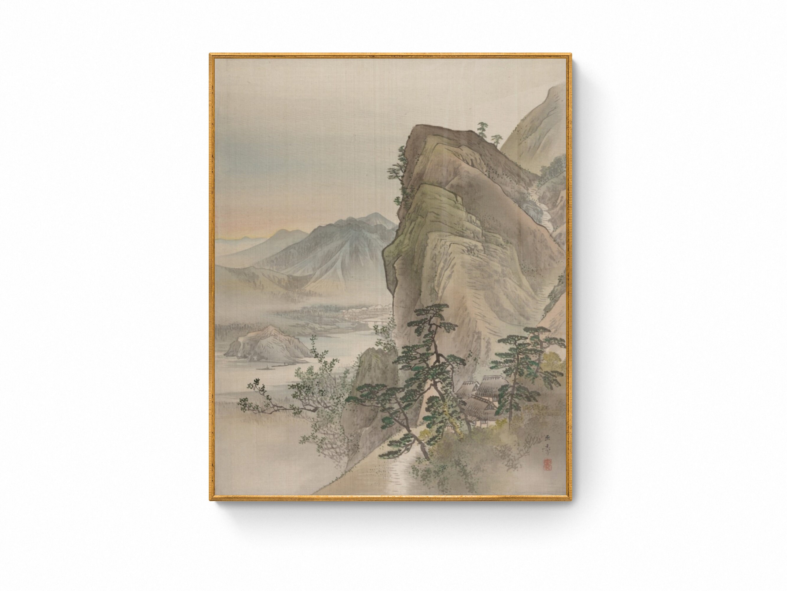 Japanese Ink Painting Canvas Print, Oriental Pine Tree Landscape Wall ...
