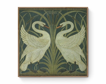 Swan, Rush and Iris Art Nouveau Canvas Art Print, Walter Crane Pattern Design, Exotic Bird Wall Art, Swan Crafts Painting, Antique Birds