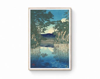 Impresión en lienzo del lago Towada de Kawase Hasui - Arte paisajístico japonés en xilografía / Arte mural japonés / Impresión Ukiyo-e