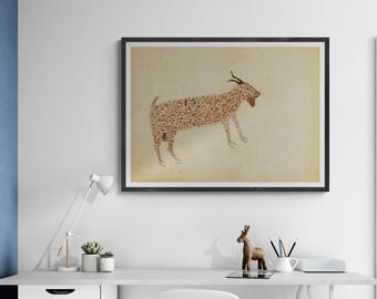 Goat by Bill Traylor Canvas Wall Art, American Folk Art, Modern art, Natural, Naive, Simple, Minimal Painting, Kitten, Simple, Vintage