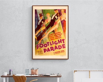 Antique Vintage Theatrical poster - Footlight Parade, Vintage 1930s Theatrical Commercial Advertising Poster Canvas Print Wall Art