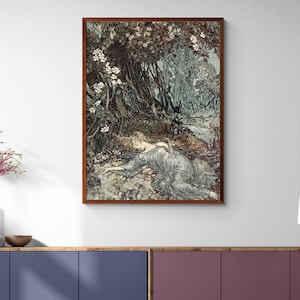 Sommernachtstraum - Feen Cavas Kunstdruck, Arthur Rackham Illustration, Vintage Woodland Dekoration, Märchen kleines Mädchen Wandkunst
