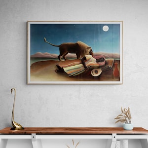 El gitano durmiente de Henri Rousseau Reproducción de pintura, carteles de exhibición del museo de arte, impresión del desierto, póster de león Impresión de lienzo Arte de pared