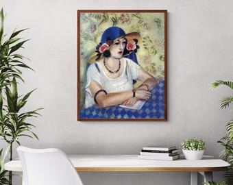 Matisse Wall Art: Fauvism, Post-Impressionism Portrait in Blue Hat - Vintage Style, Colorful Giclée Print for Home Decor