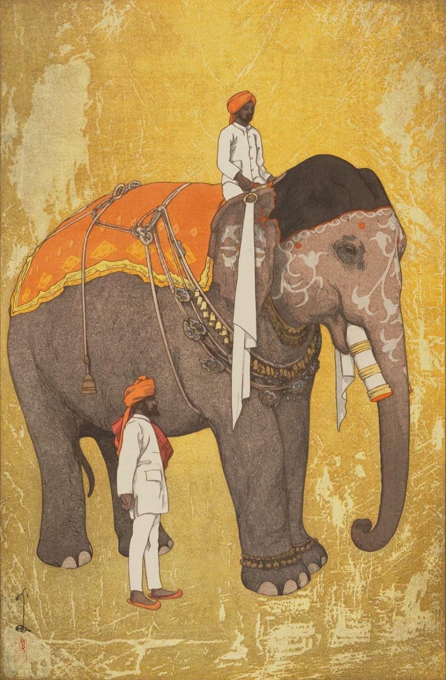 Japanese Art Prints Elephant Woodblock Print: Vintage Asian Animal