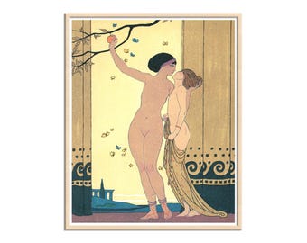 Lesbisk målning - Les Chansons de Bilitis av George Barbier Art Nouveau Lesbisk illustration Lesbisk konst Canvastryck Lesbisk canvaskonst
