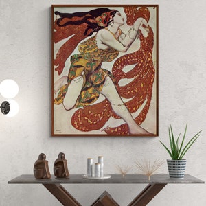 Costume Design for a Bacchante in &#39;Narcisse&#39; by Tcherepnin, 1911, Leon Bakst Art Nouveau Symbolic Paintings Canvas Wall Art, Woman Dancing