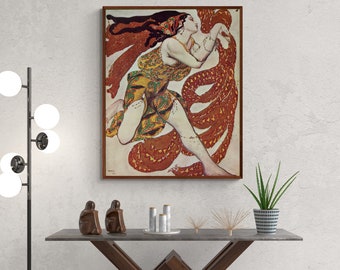 Costume Design for a Bacchante in 'Narcisse' by Tcherepnin, 1911, Leon Bakst Art Nouveau Symbolic Paintings Canvas Wall Art, Woman Dancing