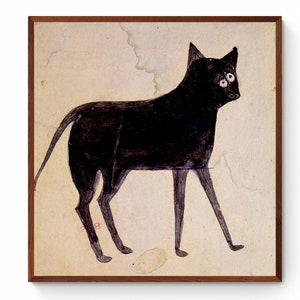 Black Cat by Bill Traylor Canvas Wall Art, American Folk Art, Modern art, Natural, Naive, Simple, Minimal Painting, Kitten, Simple, Vintage
